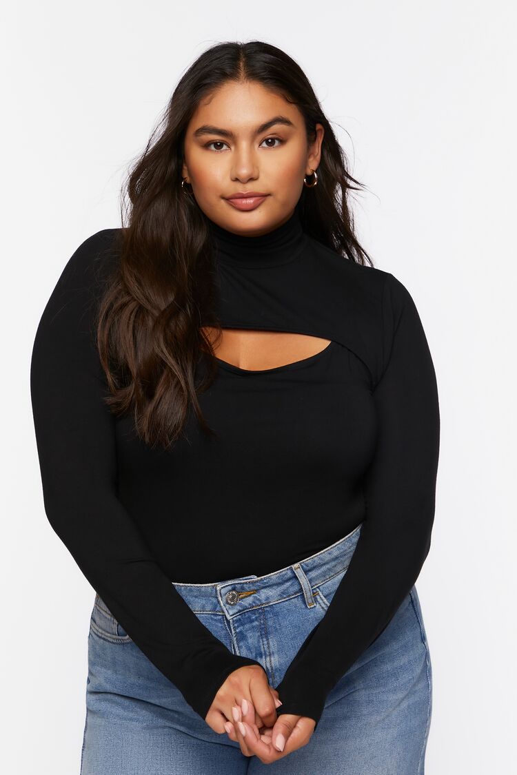 Plus Size Mock Neck Cutout Top