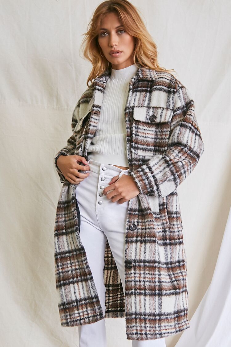 Plaid Buttoned Duster Jacket