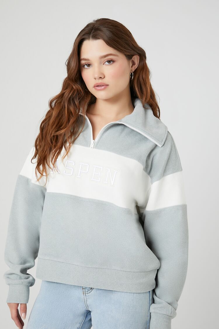 Forever 21 Women's Fleece Half-Zip Pullover in Light Grey Medium