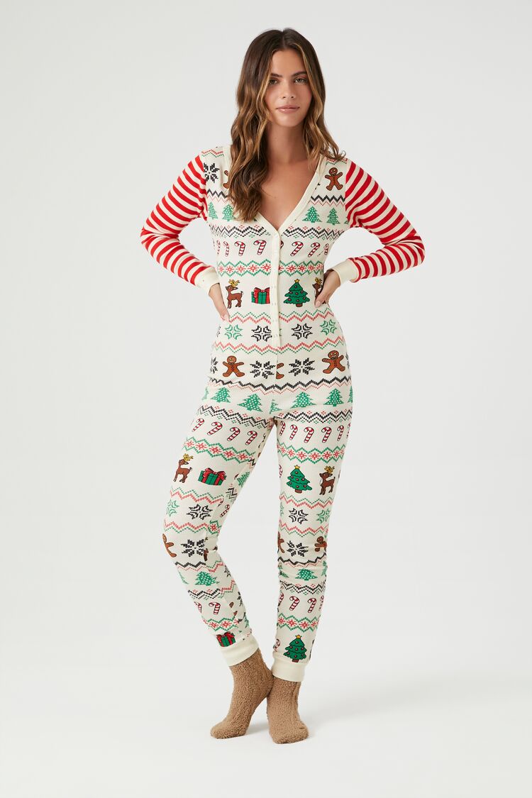 Christmas Print Pajama Jumpsuit Forever 21