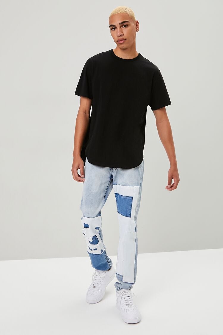 Distressed Patchwork Slim-Fit Jeans