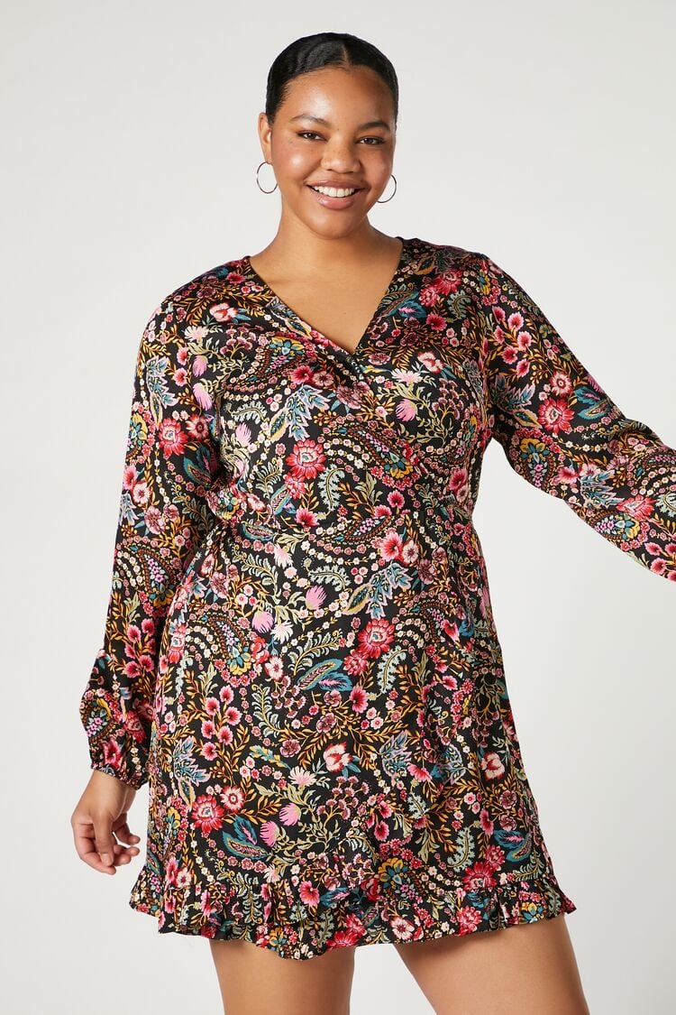 Plus Size Paisley Floral Print Mini Dress