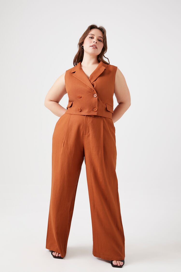 Plus Size Linen-Blend Wide-Leg Pants