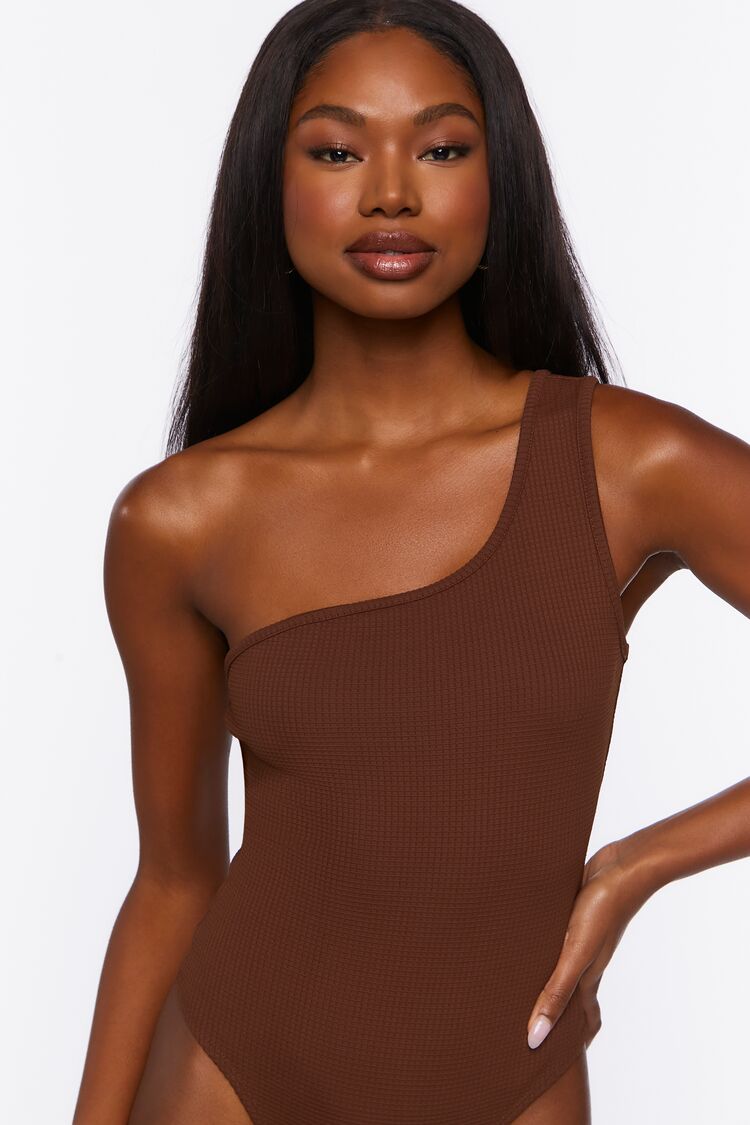 one shoulder brown bodysuit