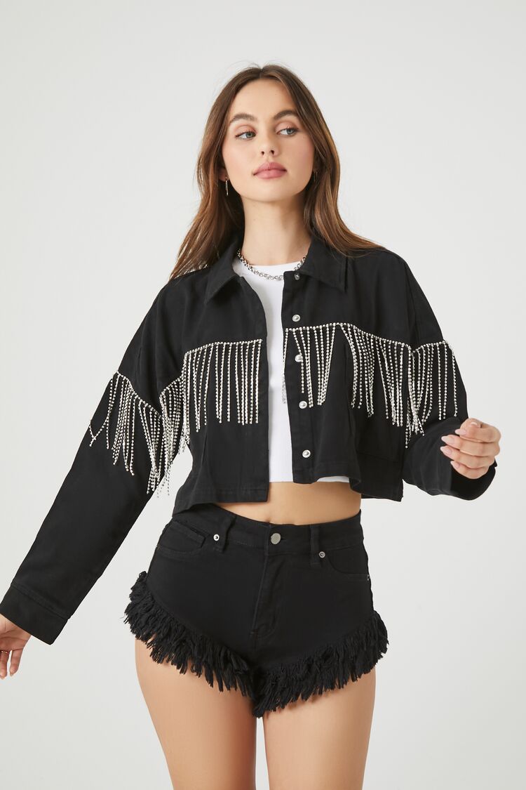 Rhinestone Fringe Trucker Jacket