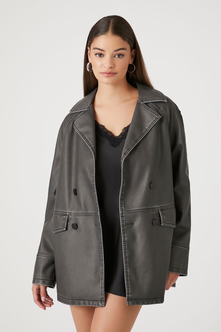 Faux Leather Shacket with Faux Fur Trim - Crescent