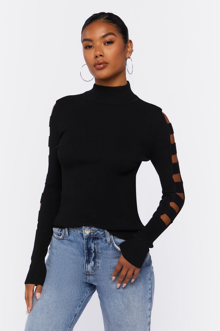 Ribbed Ladder Cutout Sweater