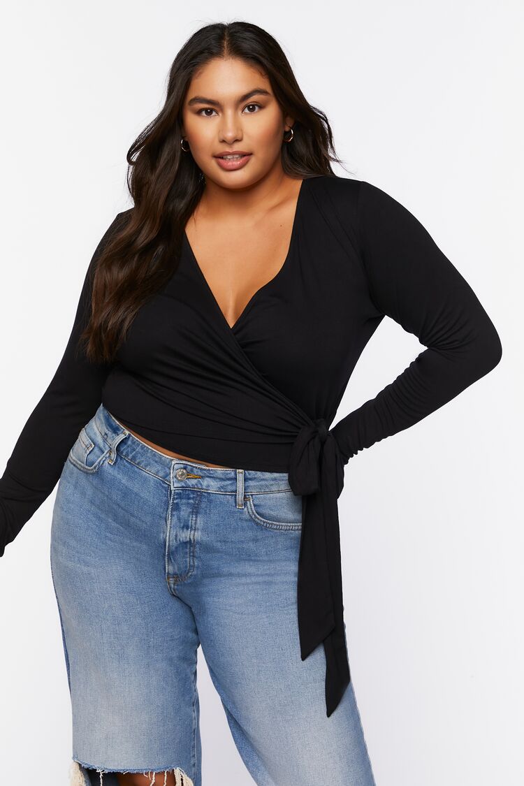 Plus Size Plunging Wrap Top