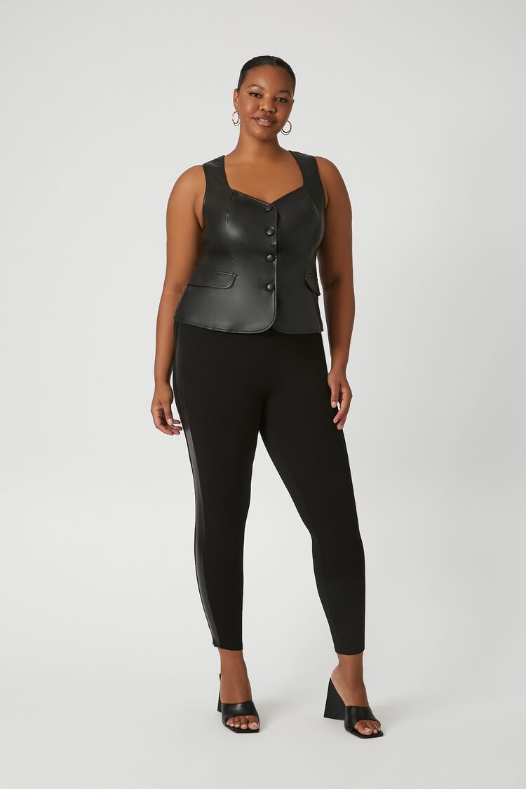 Plus Size Faux Leather-Trim Leggings