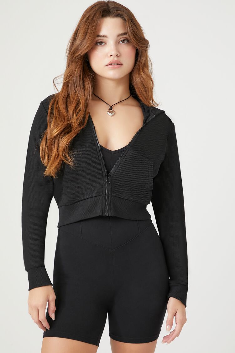 Cropped black zip discount up