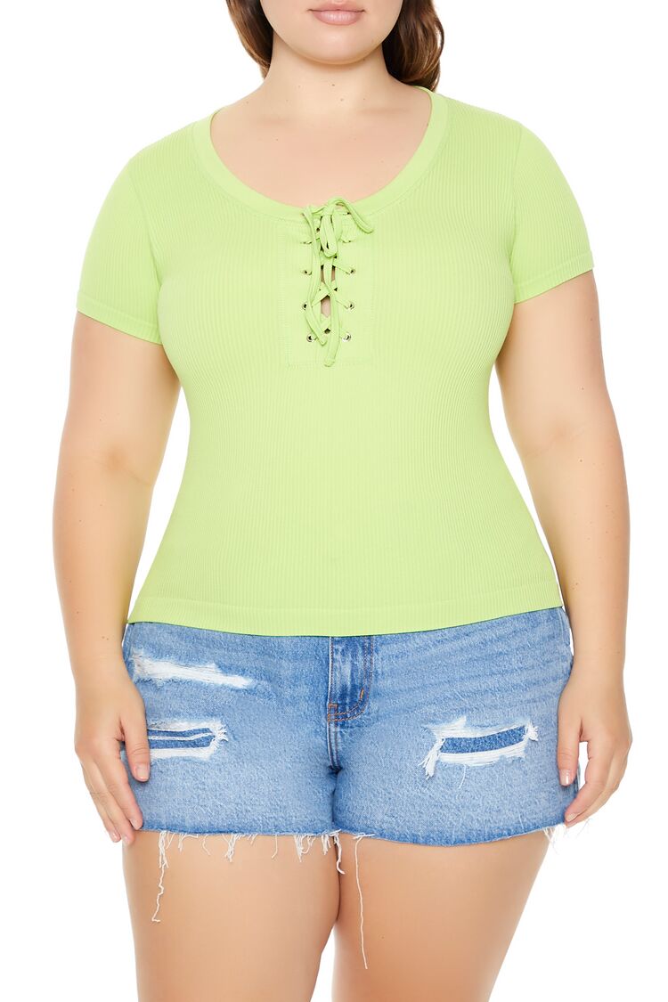 Plus Size Seamless Lace-Up Tee | Forever 21