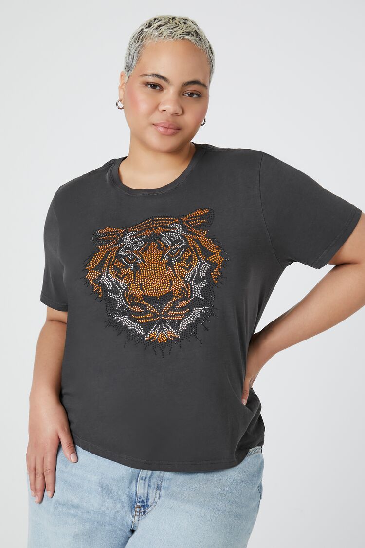 Plus Size White Burnout Tiger Graphic T-Shirt