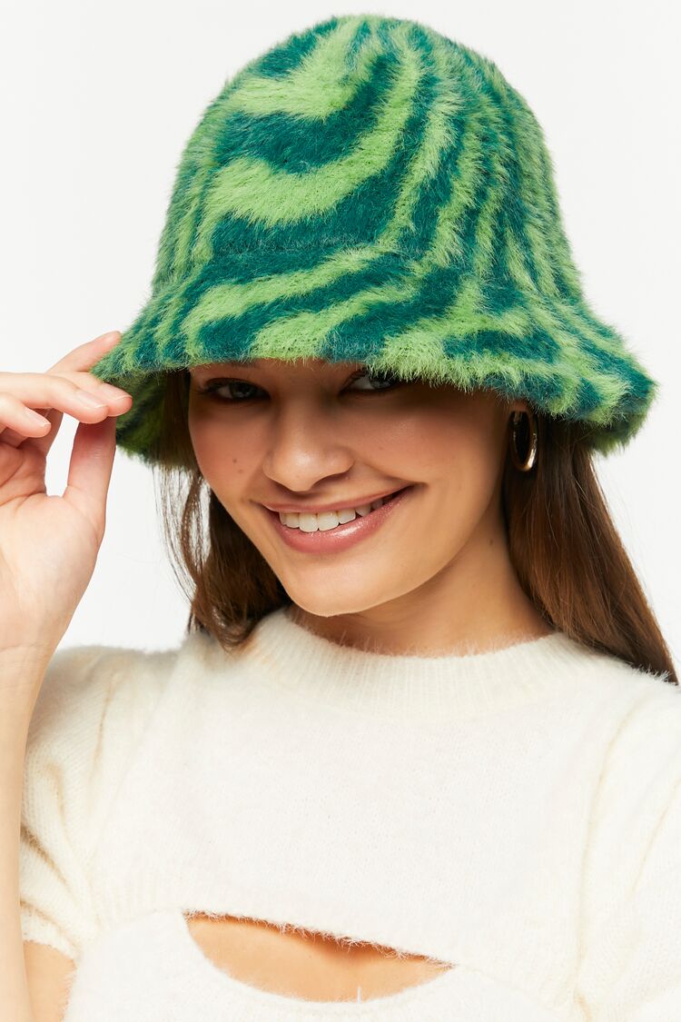 Abstract Print Faux Fur Bucket Hat