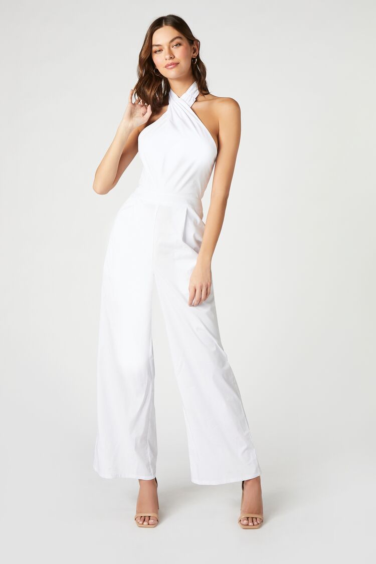 Poplin Halter Wide-Leg Jumpsuit