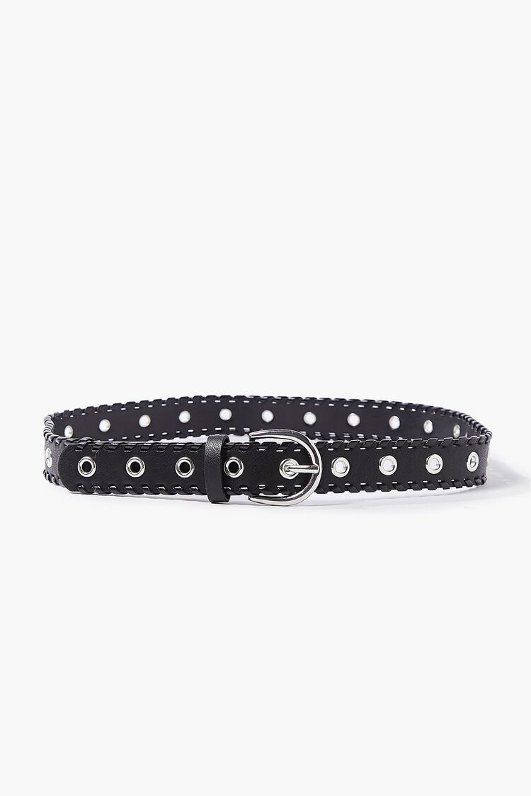 Whipstitched Faux Leather Grommet Belt