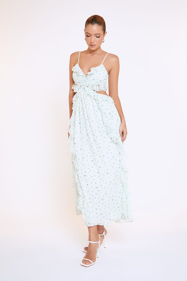 Floral Print Cutout Maxi Dress