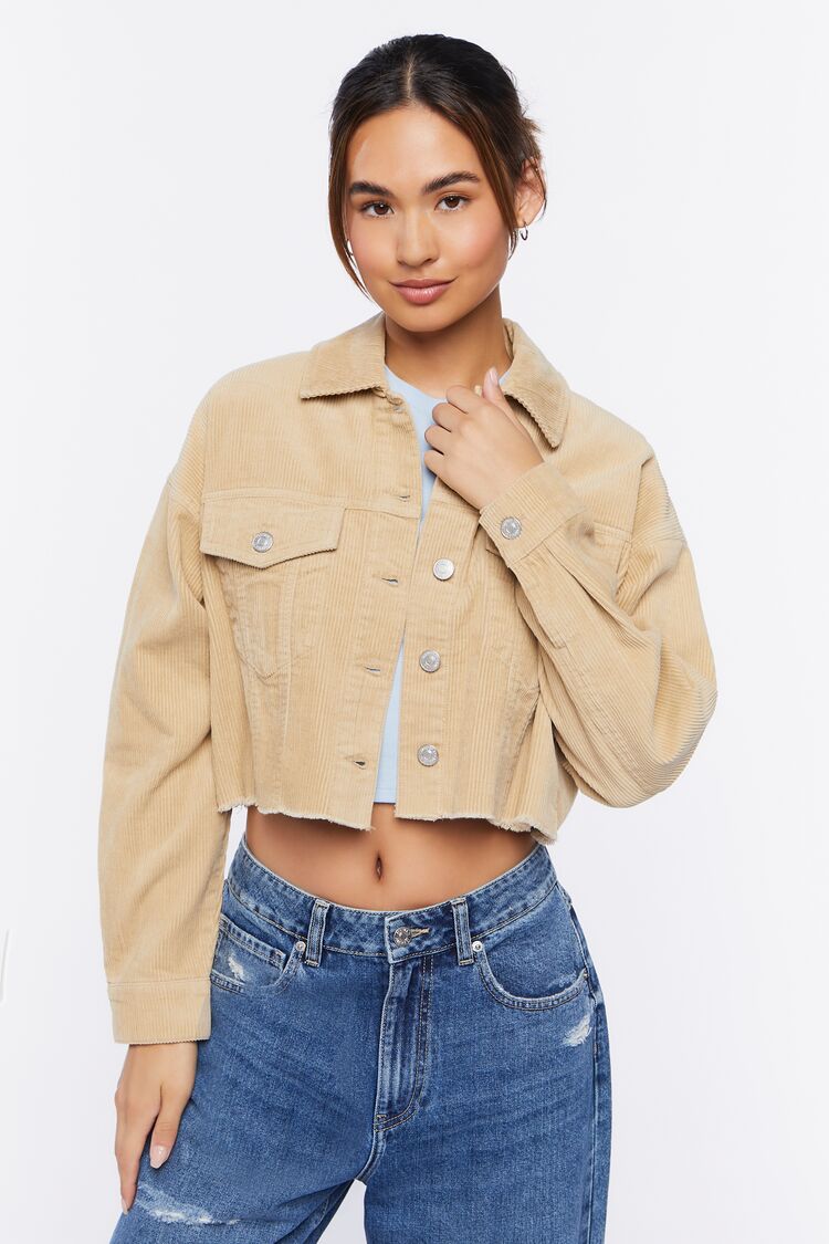 Cropped Frayed Corduroy Jacket