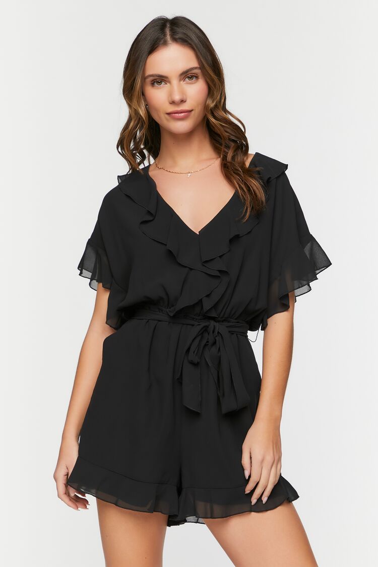 Chiffon Ruffle-Trim Romper