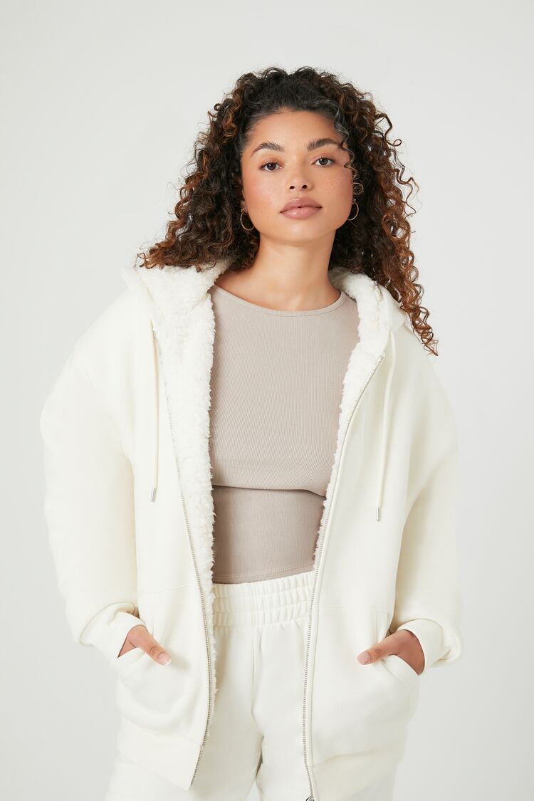 Forever 21 hooded faux shearling jacket on sale