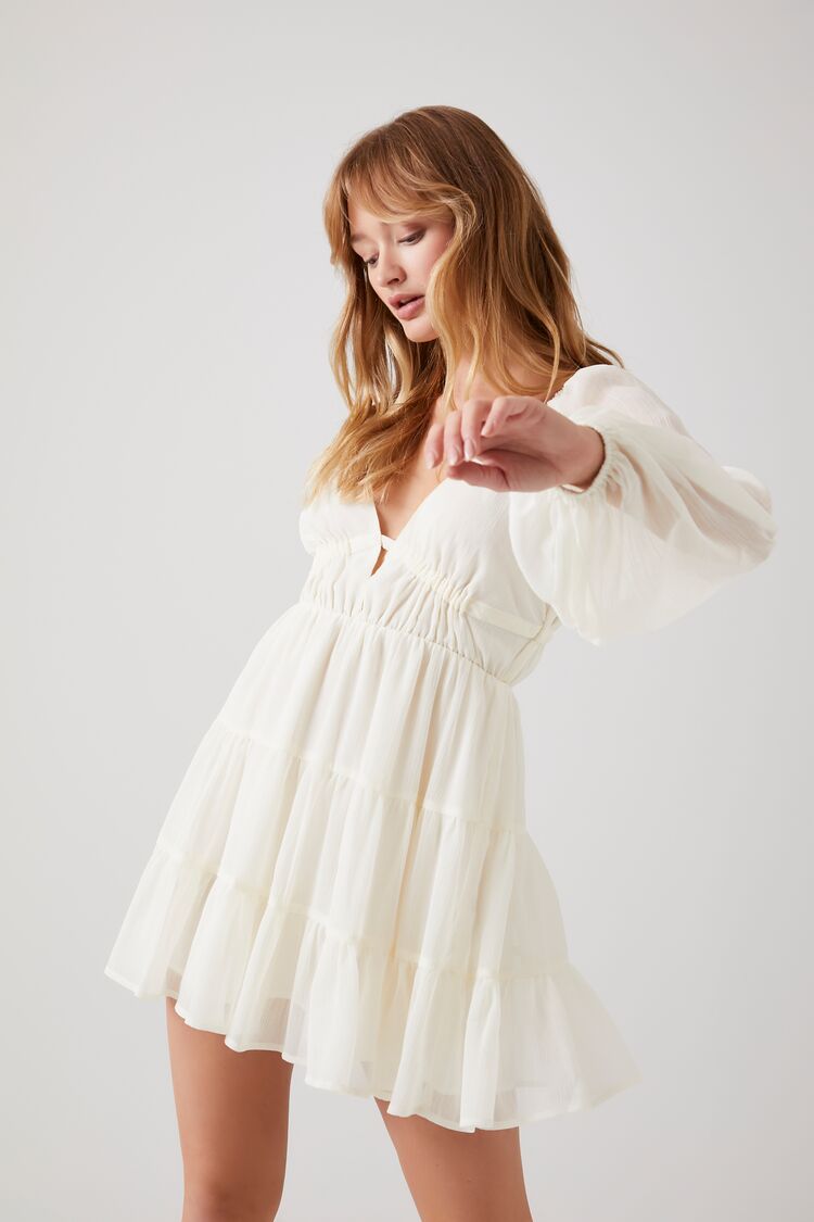 Plunging Tiered Babydoll Dress