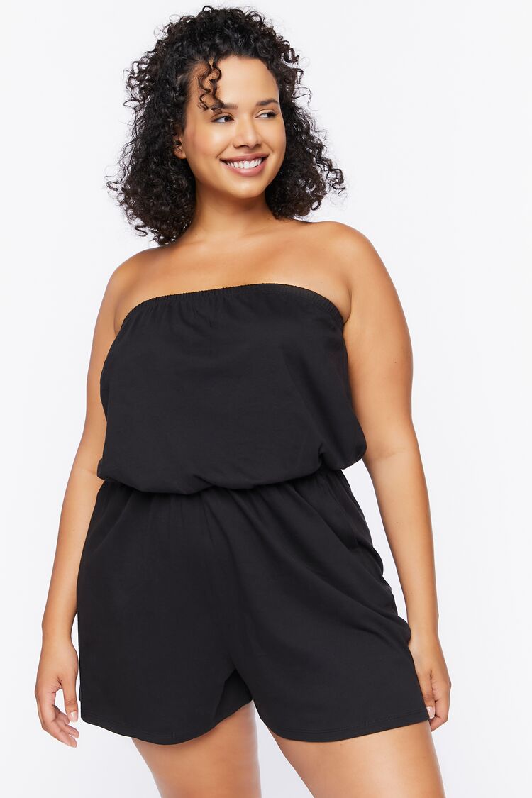 Plus Size Strapless Cotton Romper