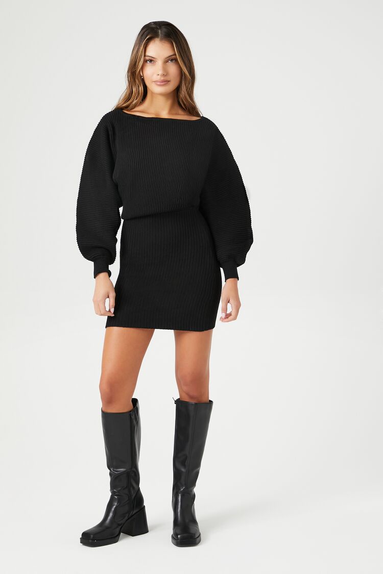 Balloon Sleeve Mini Sweater Dress